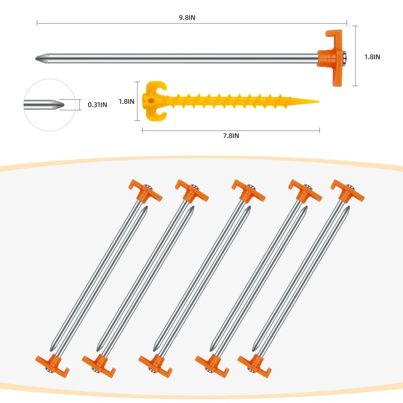 AVOFOREST 20+2PCS Tent Stakes Heavy Duty Camping Stakes AVOFOREST 9.8Inch Non-Rust Metal Tent Pegs Ground Stakes Tent Spikes Camping Garden Hiking Orange - Image 2